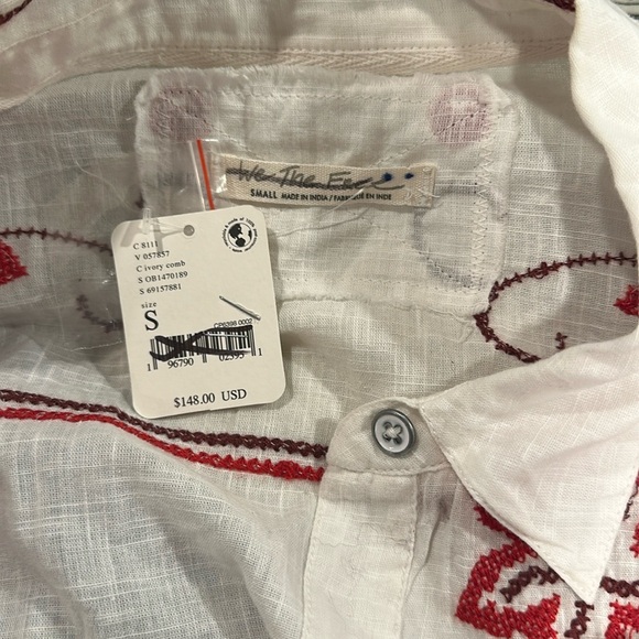 Free People We the Free Wildflower Embroidered Top Cuffed Sleeve Button Down Top - Picture 5 of 6